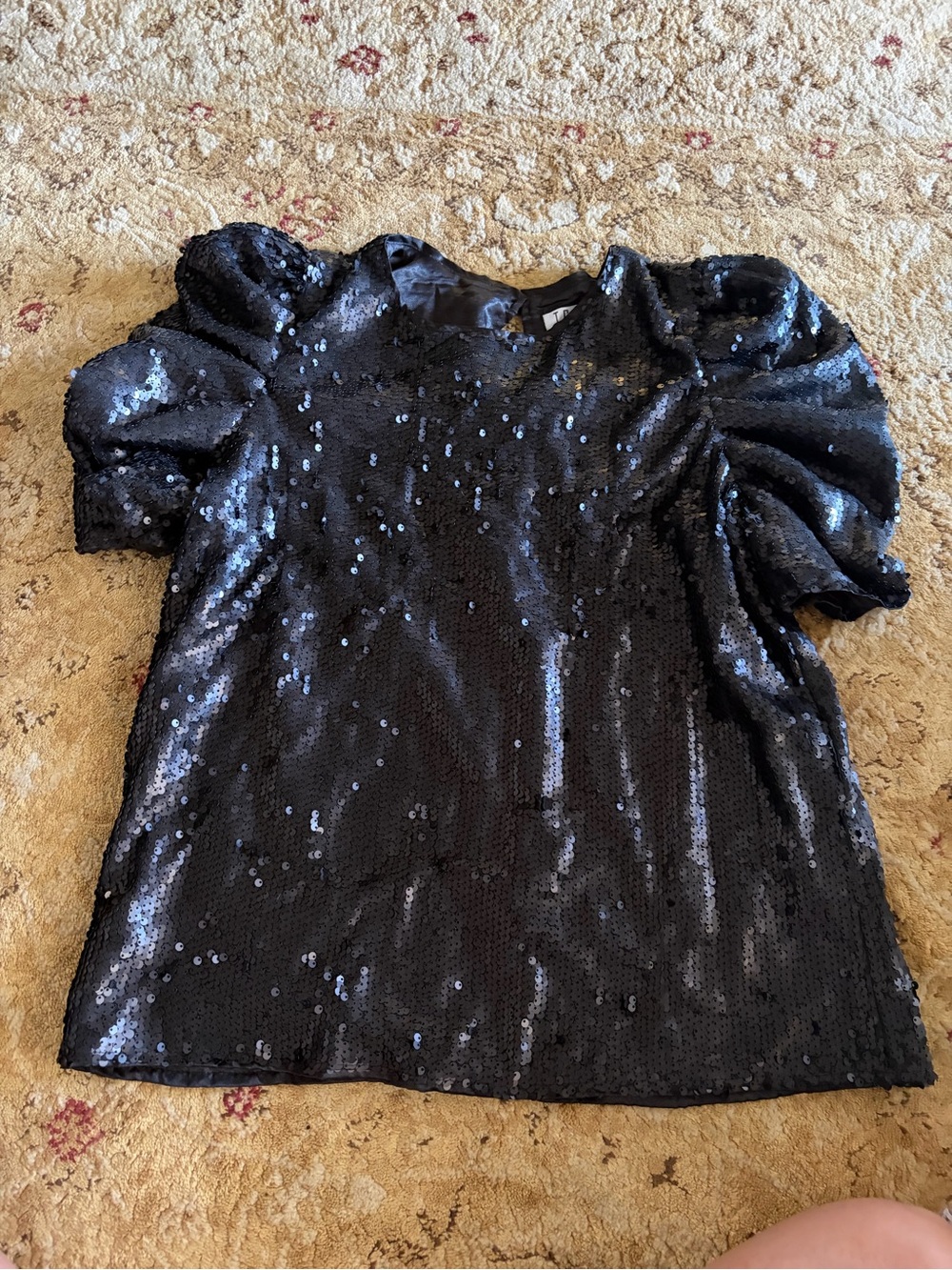 TCEC Black Sequin Puff-Sleeve Top Large EUC